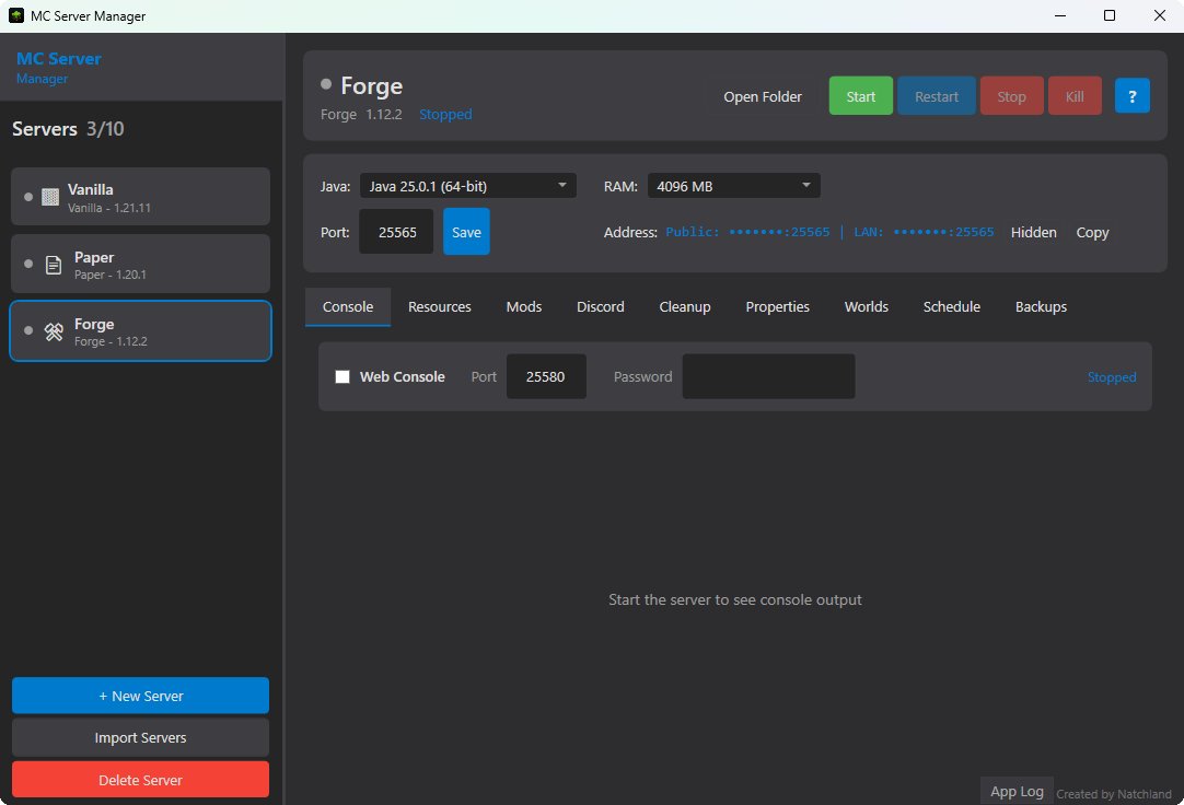 MC Server Manager - Server Management